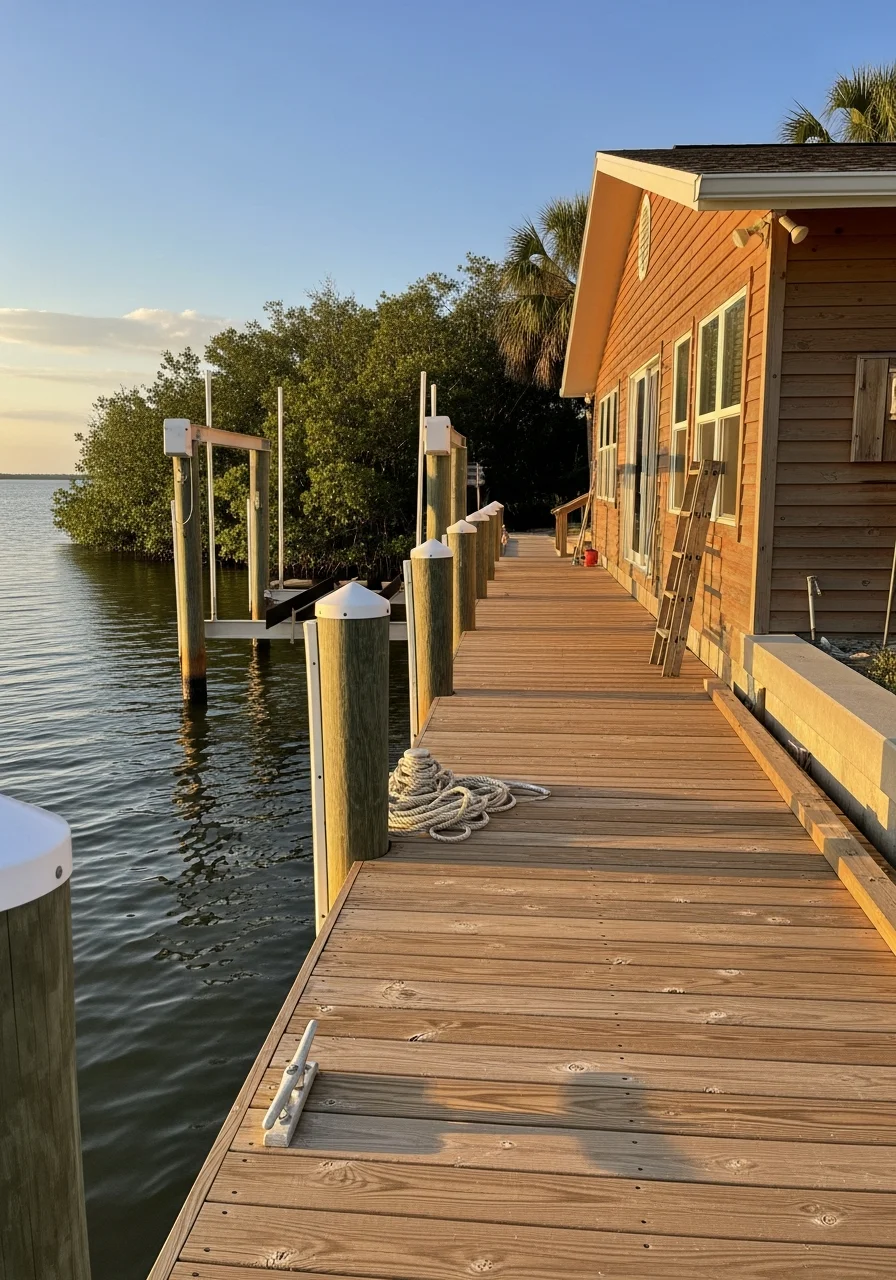 Waterfront Clearwater property with dock and residential structure.