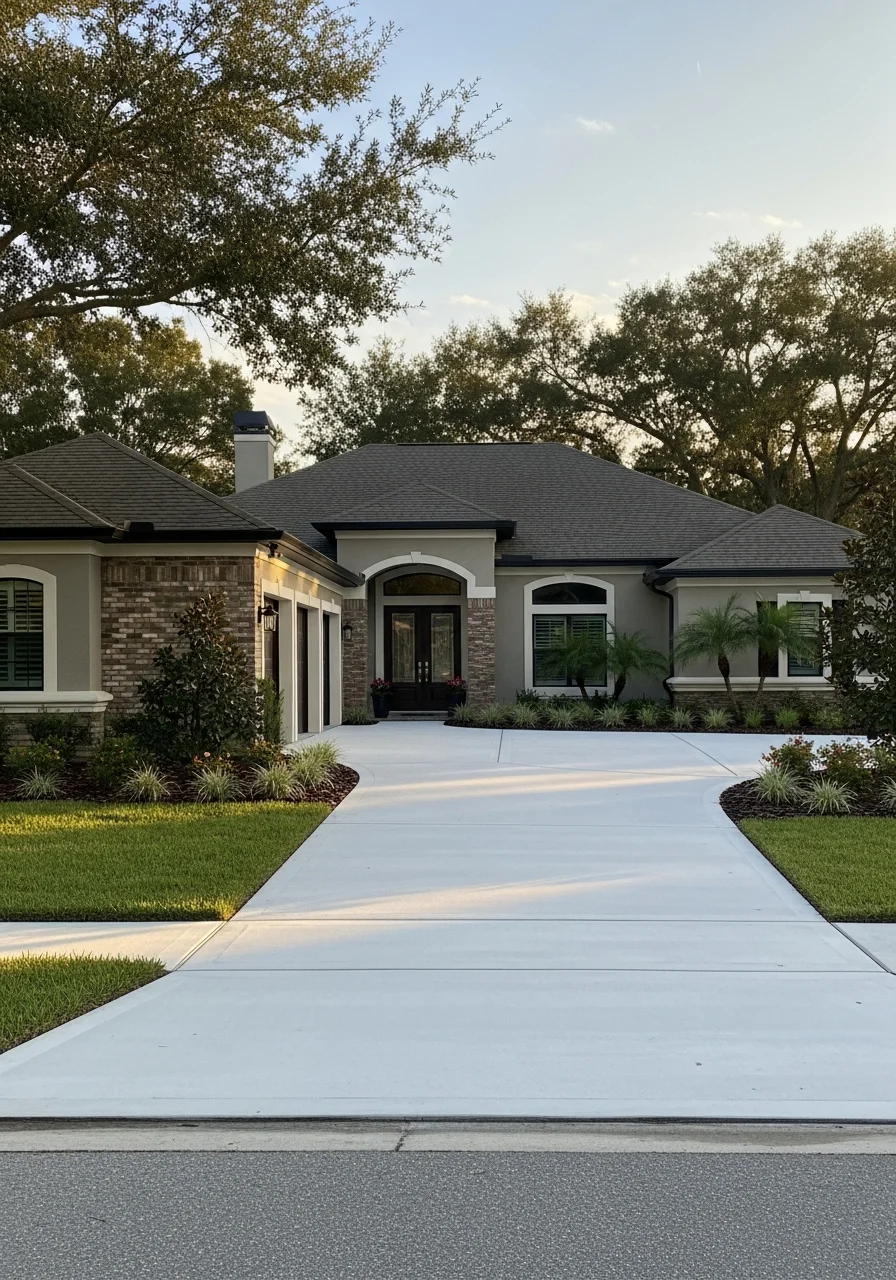 Close-up of a well-maintained Lutz home exterior with landscaping and driveway.