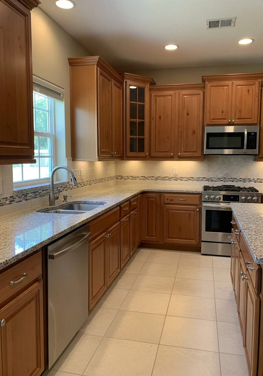Modern luxury kitchen renovation in Pasco County home with custom cabinetry and granite countertops