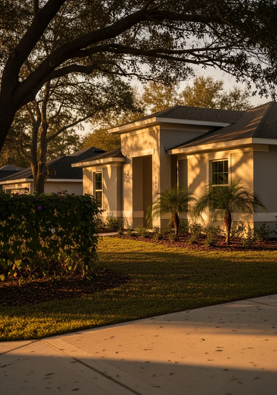 Wesley Chapel home exterior with contemporary design and landscaping.