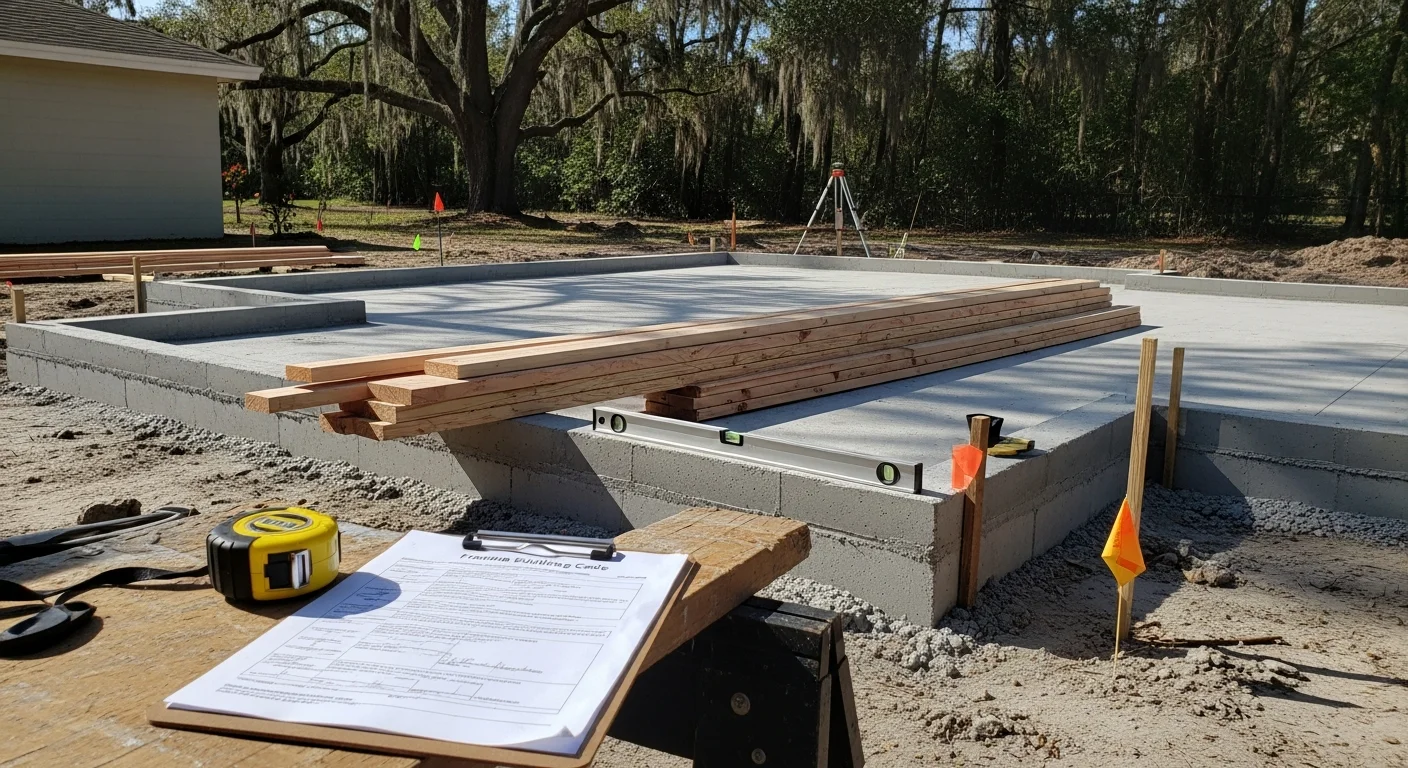 A newly constructed detached in-law suite with a covered entry and matching exterior finish situated in the backyard of a single-family home in Lutz, Florida. The unit features a private entrance, a small front porch, and landscaping that ties it visually to the main residence.