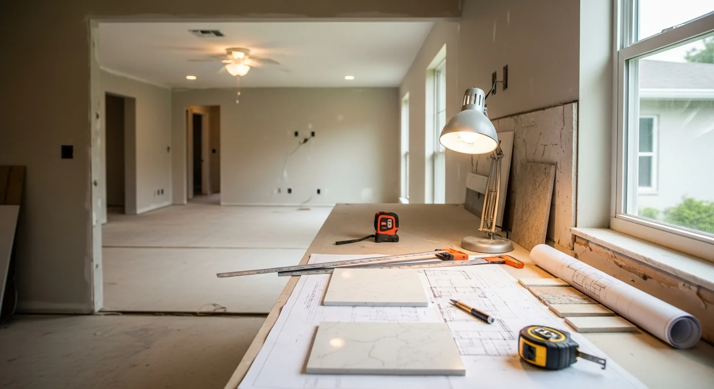 Finished luxury kitchen remodel in a Lutz, Florida home featuring a large layout with premium finishes and custom cabinetry. The space shows clean sightlines and high-end construction details consistent with Heritage Legacy Builders' design-build process.