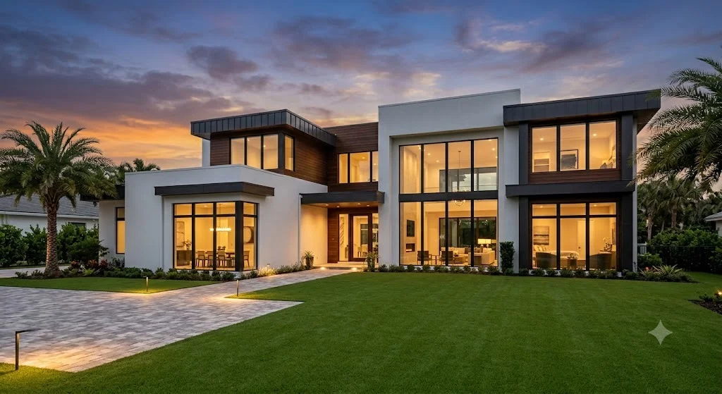 A fully renovated open-concept living and kitchen area inside a single-family home in Lutz, Florida, showing updated flooring, fresh interior walls, and a cohesive layout connecting multiple rooms after a whole-home renovation.